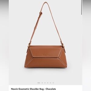 Charles & Keith Nasrin Geometric Shoulder Bag - Chocolate